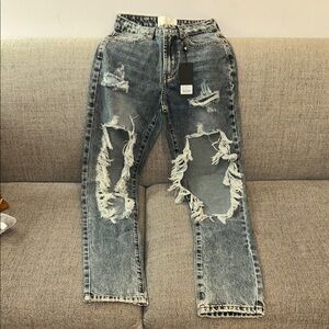NWT One Teaspoon Distressed “Awesome Baggies” Blue Jeans Size 24
